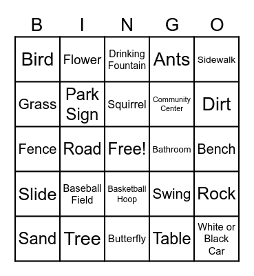 Stearns Park Bingo Card