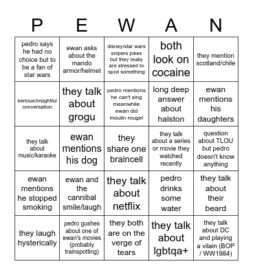 PEDRO AND EWAN'S bingo Actor on Actor Bingo Card