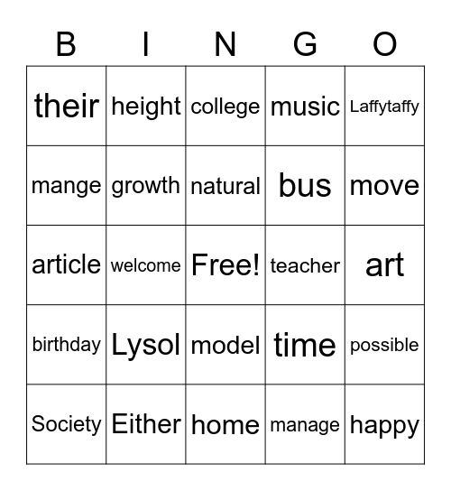 Untitled Bingo Card