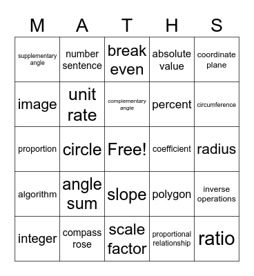 math bingo Card