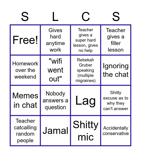 school lane charter school bingo Card