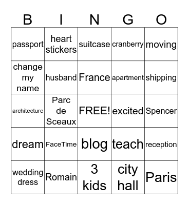 Tammy's Bachelorette Party Bingo Card