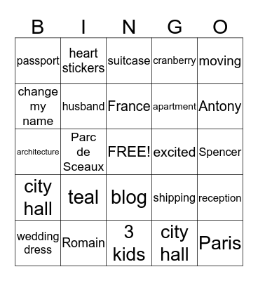 Tammy's Bachelorette Party Bingo Card