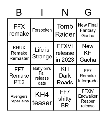 Alex E3 2021 SQEnix Bingo Card