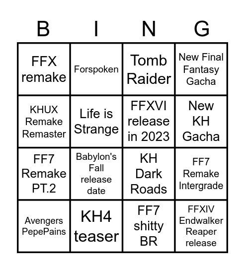 Alex E3 2021 SQEnix Bingo Card