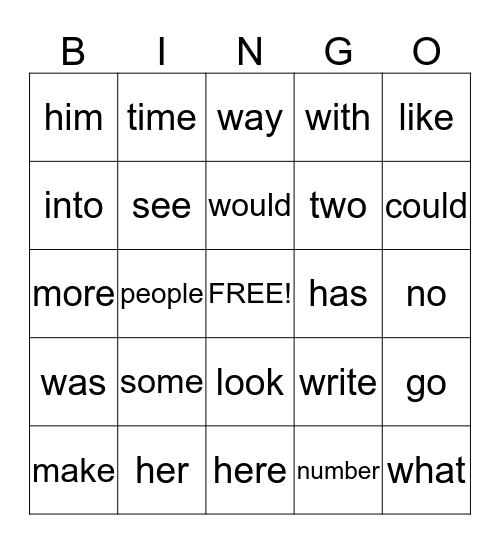 1st Grade Sight Words Bingo Card