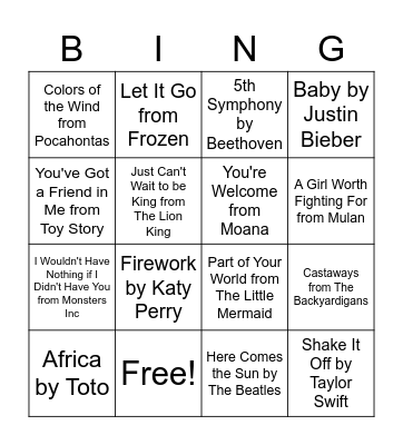 Musical Bingo Card