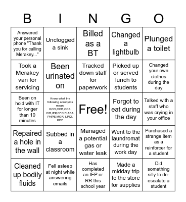 "and other duties as assigned..." Bingo Card