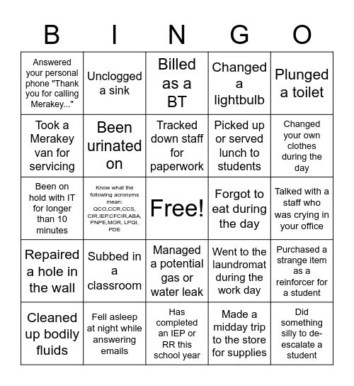 "and other duties as assigned..." Bingo Card