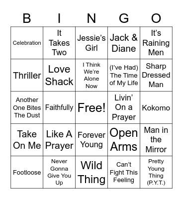 80's Singo Bingo Card