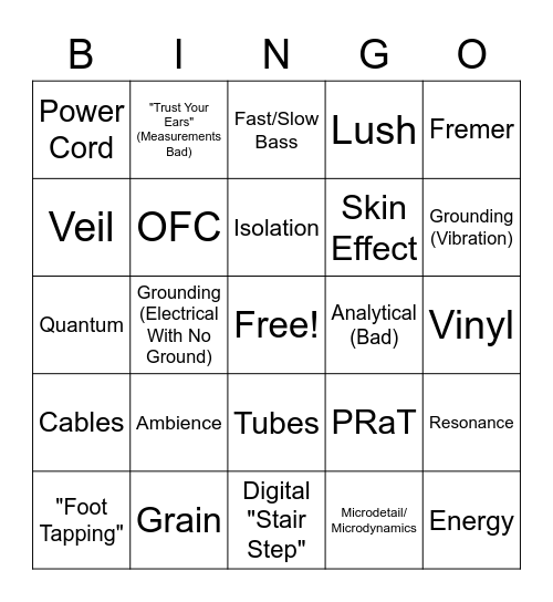 Snake Oil Bingo Card
