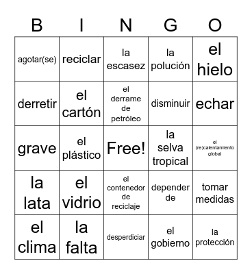 Spanish Bingo Card