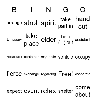 L8 Vocabulary Review Bingo Card