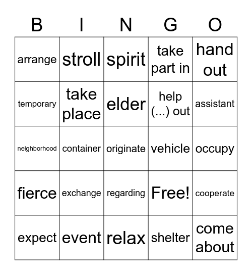 L8 Vocabulary Review Bingo Card