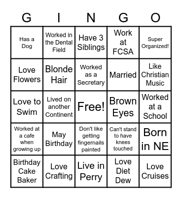 How Well Do You Match Gina? Bingo Card