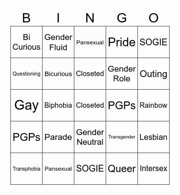 Pride Month Bingo Card
