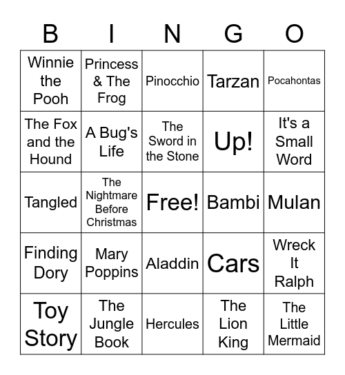 Disney Movies Bingo Card