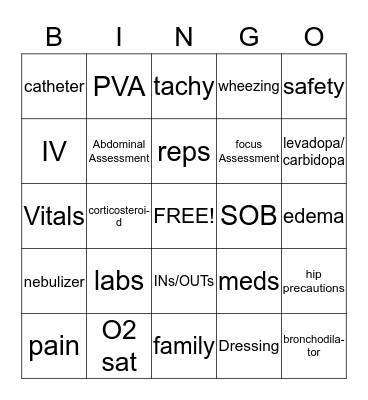 Nurse Bingo Card