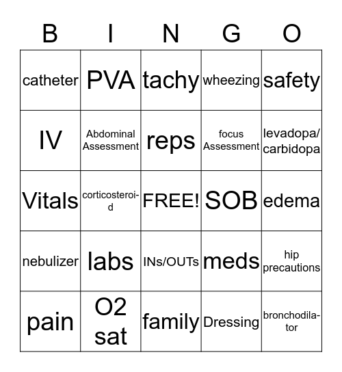 Nurse Bingo Card