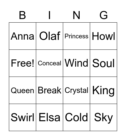Frozen Bingo Card