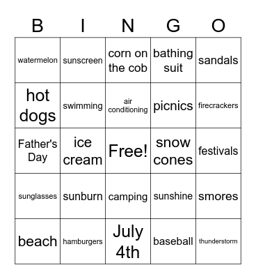 Summer Bingo Card