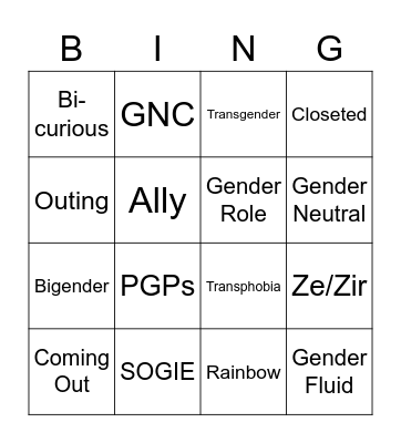 PRIDE BINGO Card