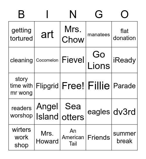Bingo for June 8, 2021 Bingo Card