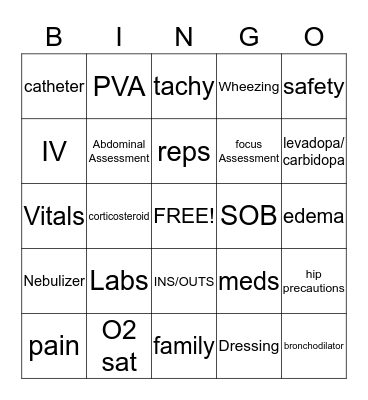 Nurse Bingo Card