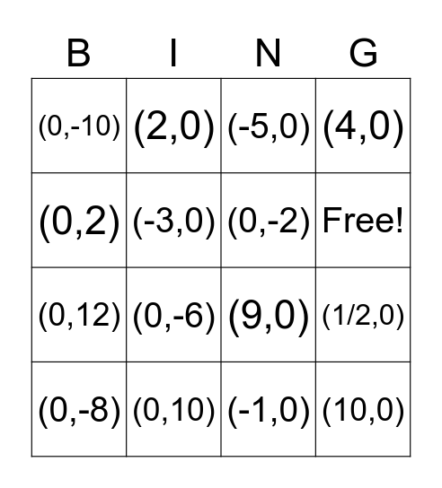 Intercept Bingo Card