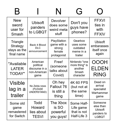 L4F E3 Bingo Card
