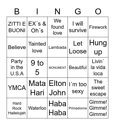 Pride tunes Bingo Card