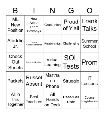 Faculty Bingo Card
