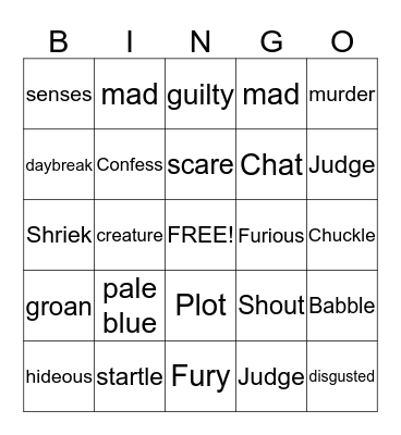 The Tell-Tale Heart Bingo Card