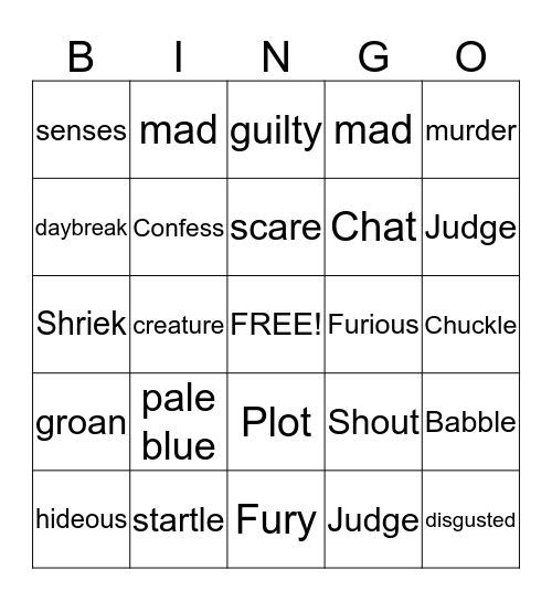 The Tell-Tale Heart Bingo Card