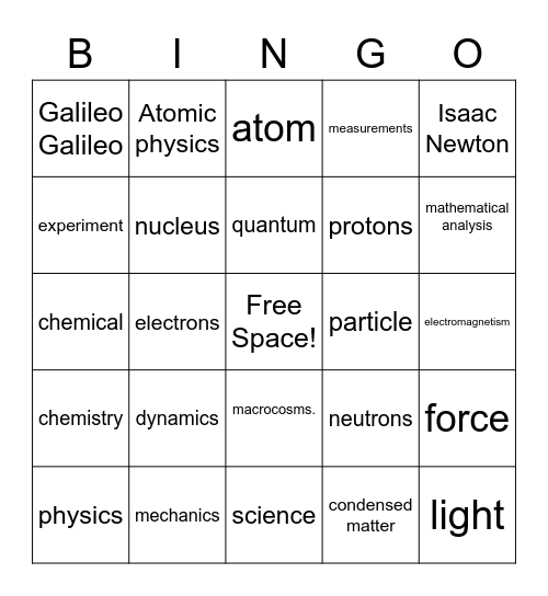 Physics Bingo Card