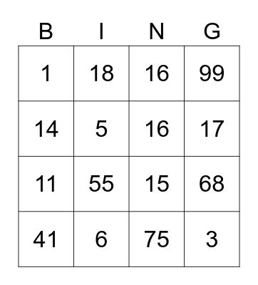 French Numbers 1-20 Bingo Card