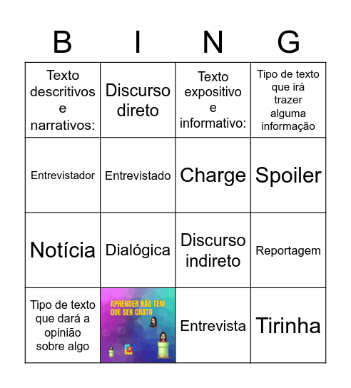 Gêneros Jornalístico Bingo Card