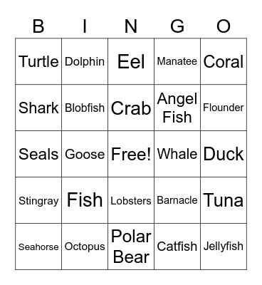 Ocean Bingo Card