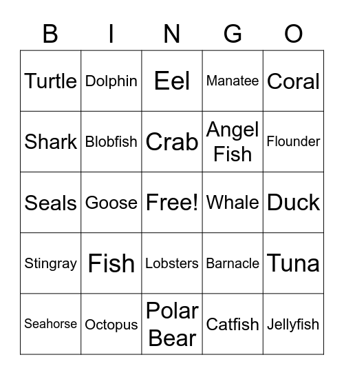 Ocean Bingo Card