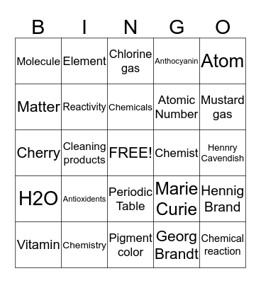 CHEMICAL Bingo Card