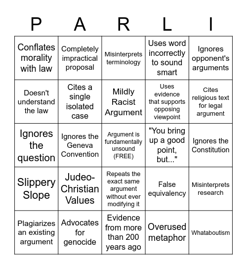 Debate Novice Bingo Card