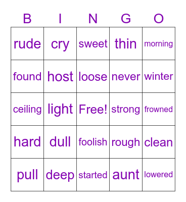Antonyms Bingo Card