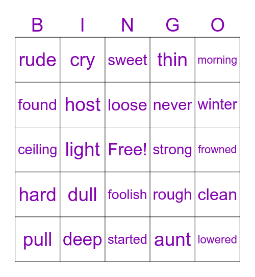 Antonyms Bingo Card