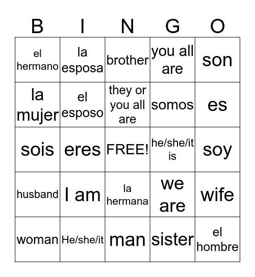 Spanish - Week 2 Bingo Card