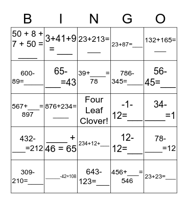 St. Patrick's Day Math Bingo! Bingo Card