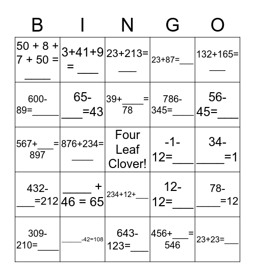 St. Patrick's Day Math Bingo! Bingo Card