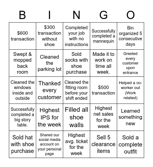 Hibbett #982 Bingo Card