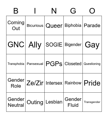 PRIDE MONTH Bingo Card