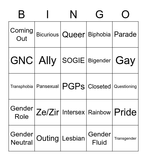 PRIDE MONTH Bingo Card