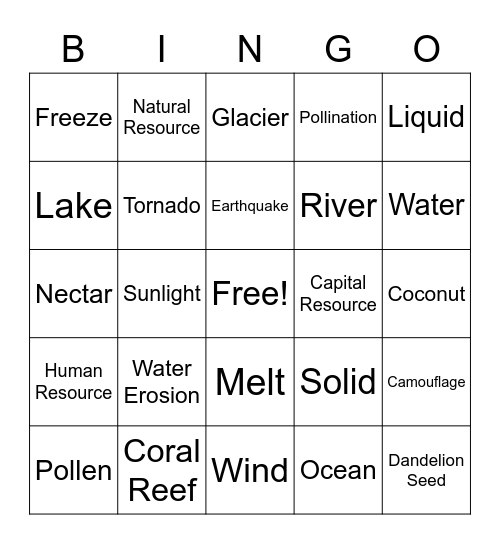 Science Bingo Card